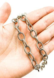 1OX. Oxidized 925 Sterling Silver Hammered Oval Link Chain